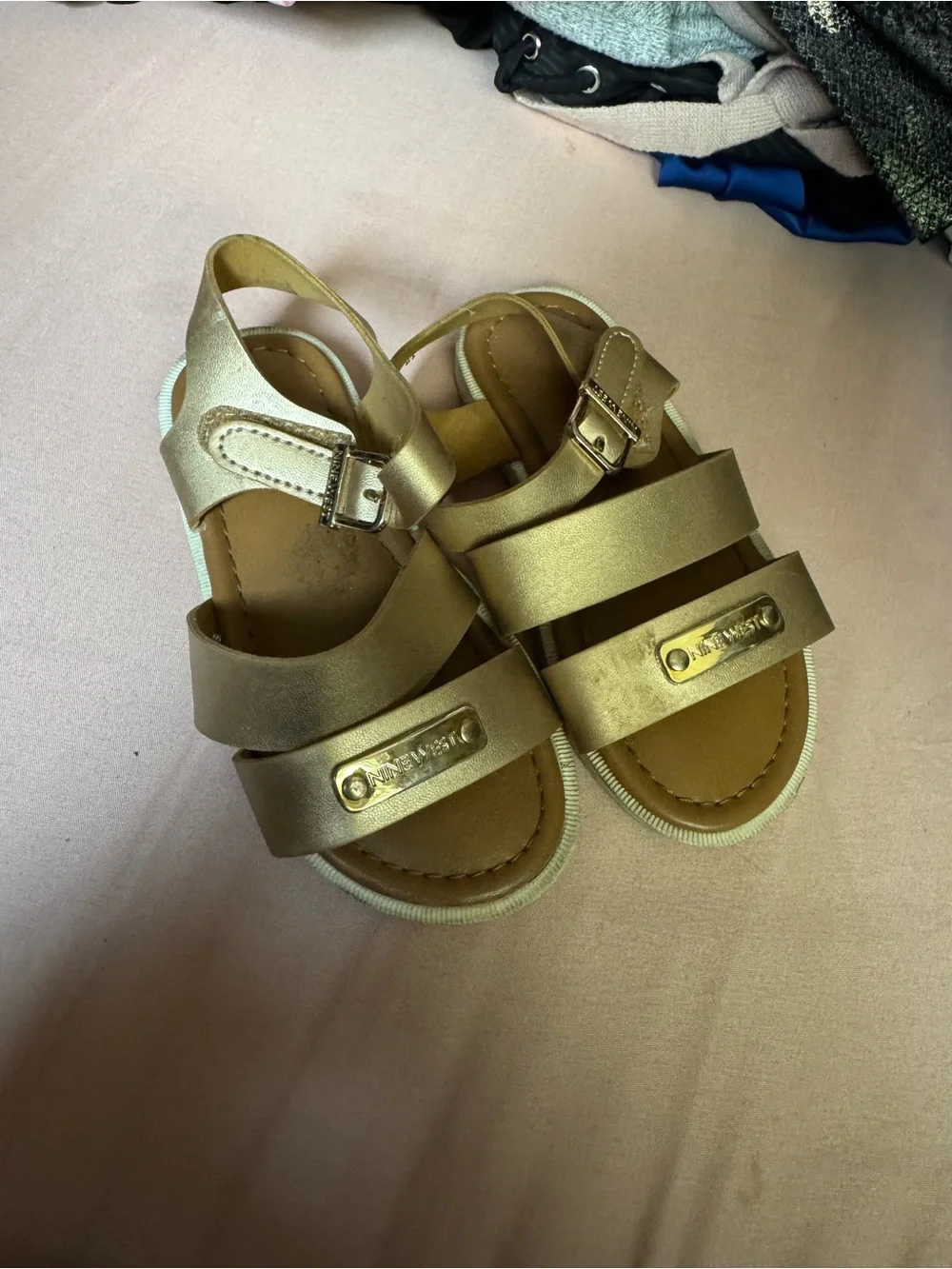 Nine West Metallic Gold Strappy Kids Sandals